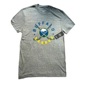 🟣 NWT NHL Buffalo Sabres Women's Gray T-shirt with Logo and Hockey Sticks